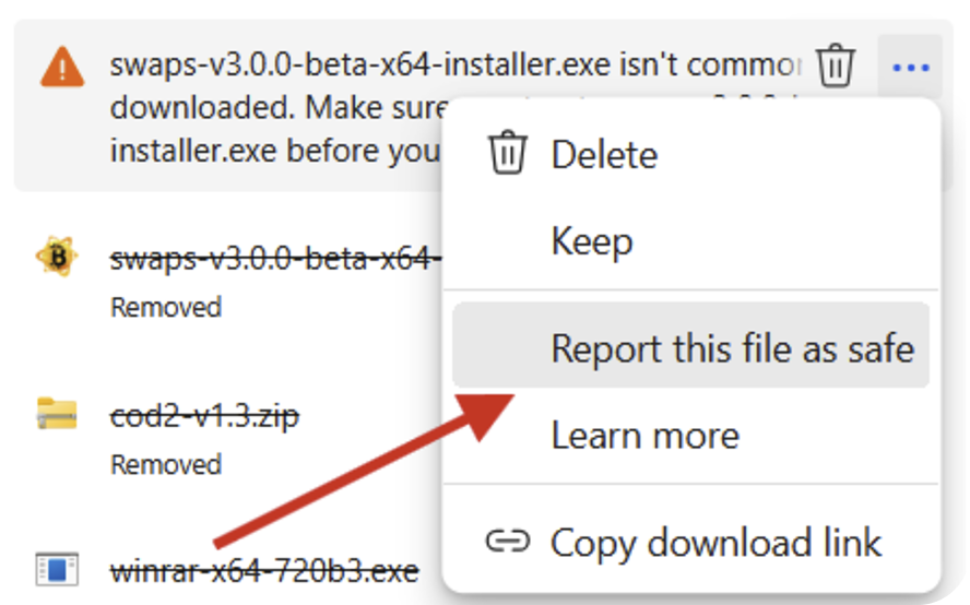 Report file as safe